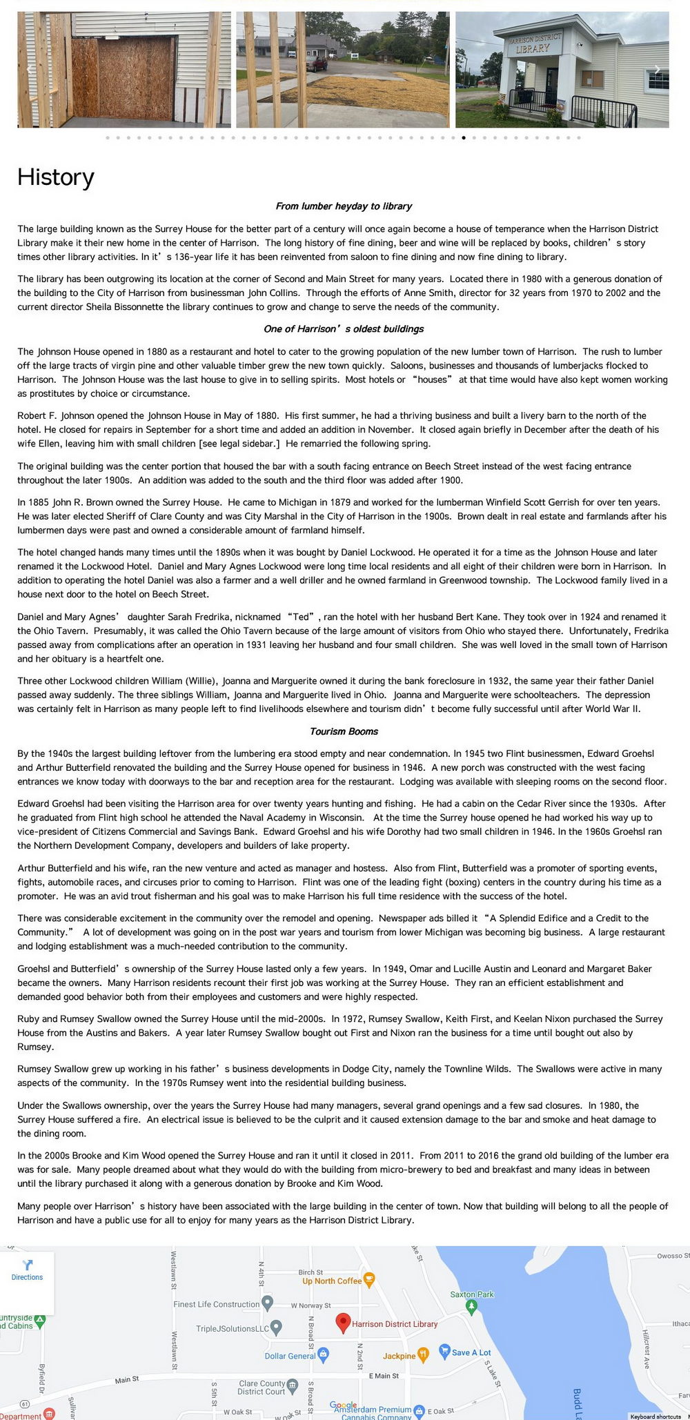 Surrey House (Harrison District Library) - History From Harrison District Library (newer photo)